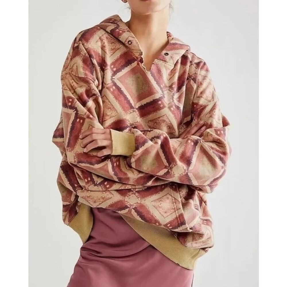 Free People We The Free It’s A Vibe Printed Hoodie In Warm Combo Pink Red Medium